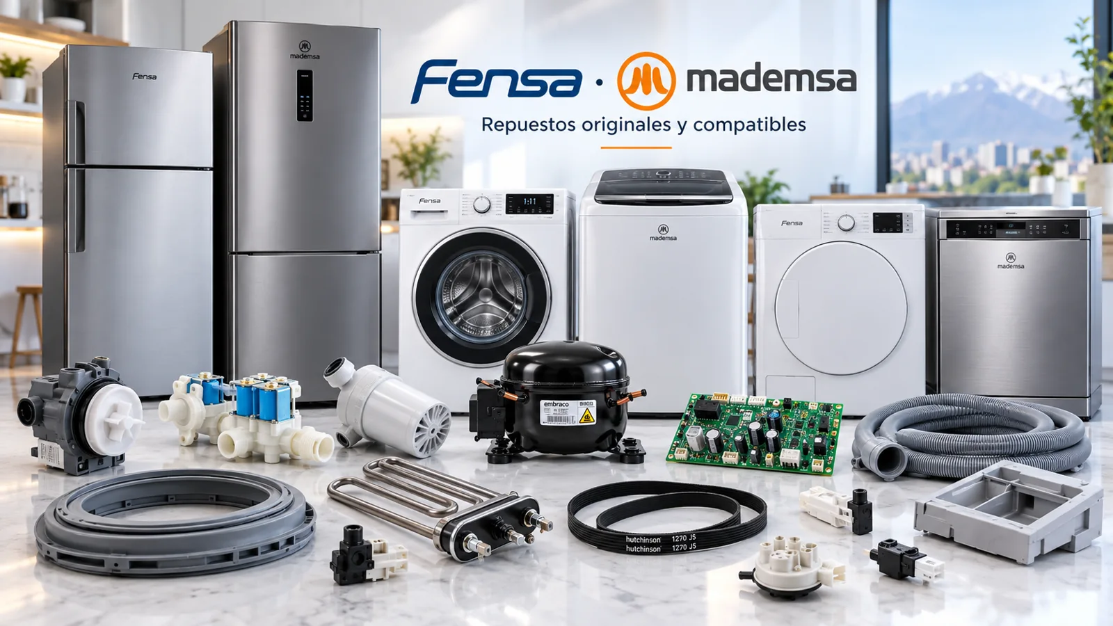 Línea de electrodomésticos Fensa y Mademsa: refrigeradores, lavadoras, secadoras y lavavajillas